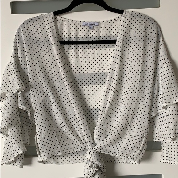 Fashion Nova “Kristina Polka Dot” Tiered Wrap Top - Picture 2 of 5